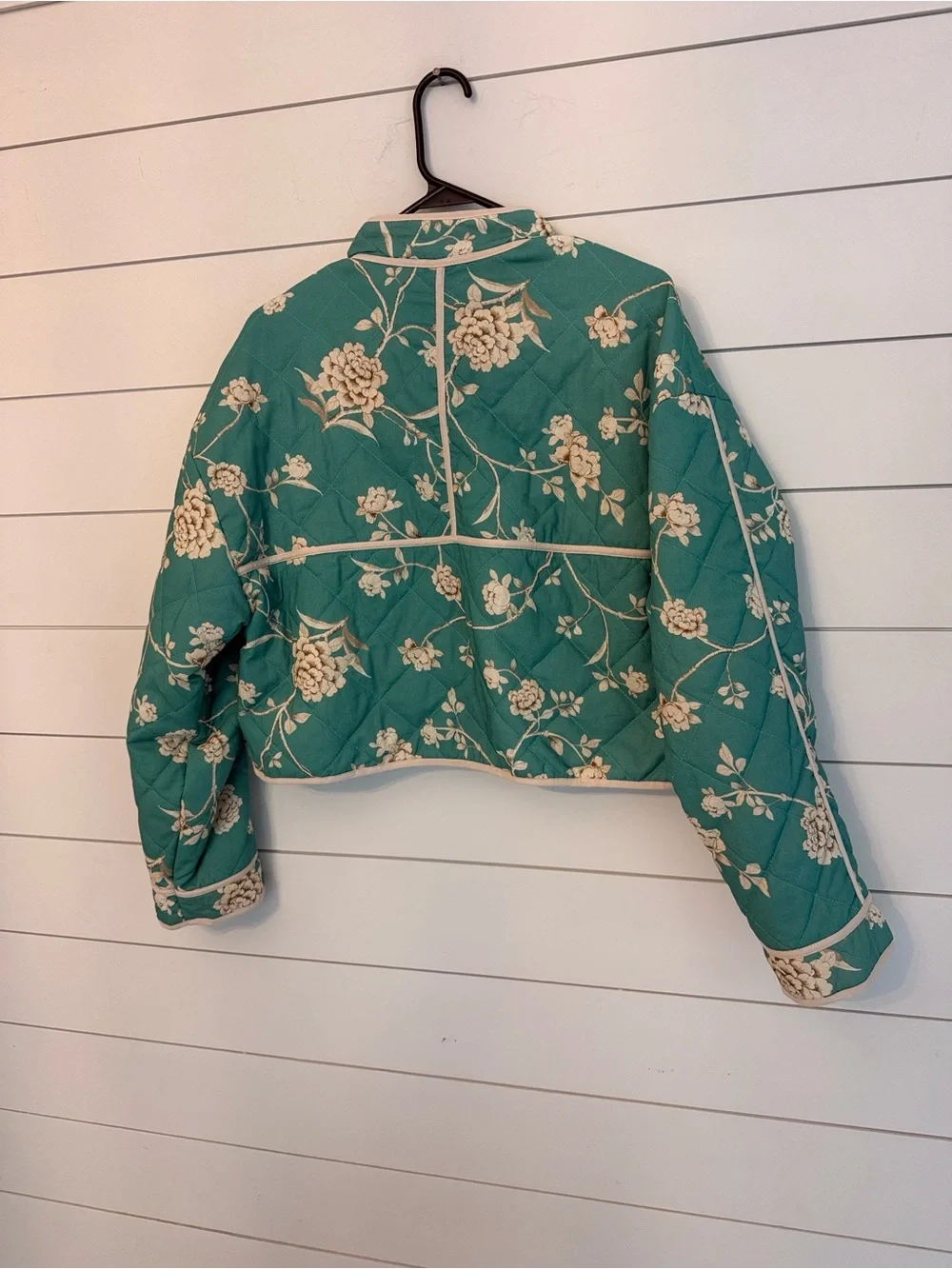 Seven for All Mankind  Floral Cropped Jacket in Teal and Cream size Med NWOT